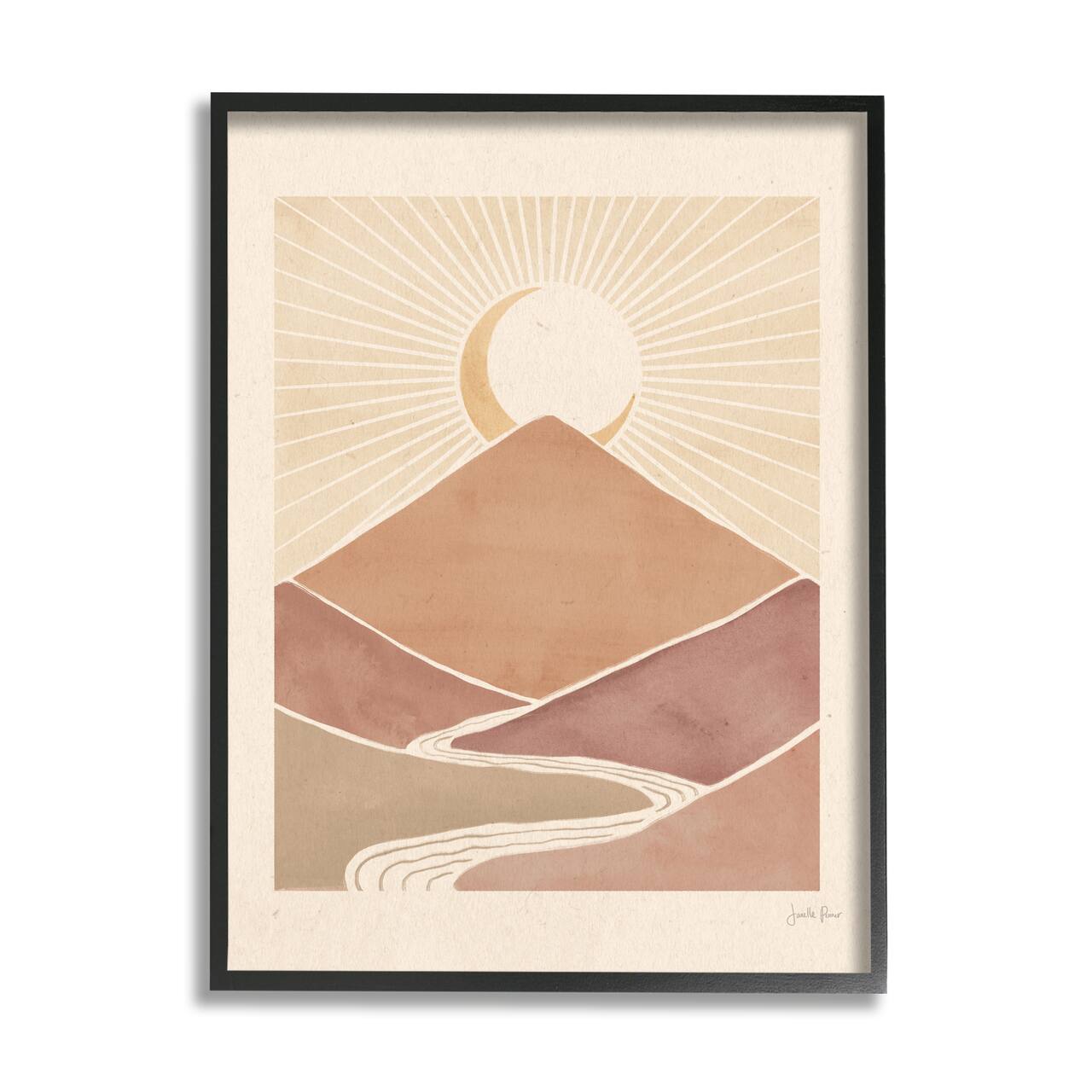 Stupell Industries Boho Desert Crescent Moon Vintage Mountain River Landscape Framed Wall Art